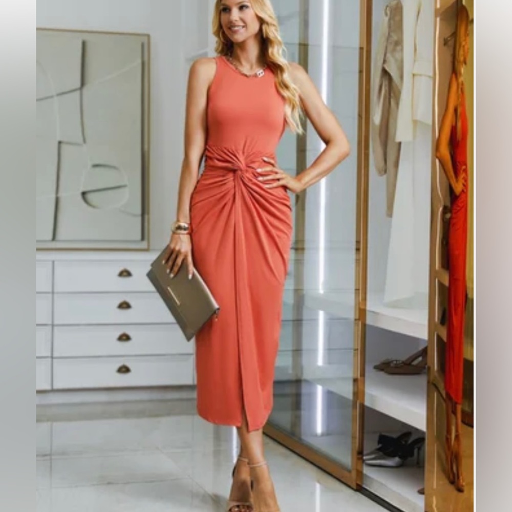 Crew Neck Regular Fit Urban Ruched Knot Front Dress - Picture 2 of 5